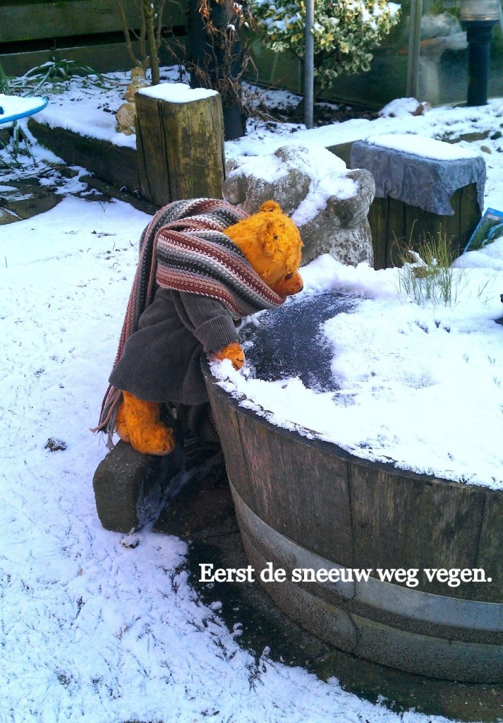 Eerst de sneeuw weg vegen.